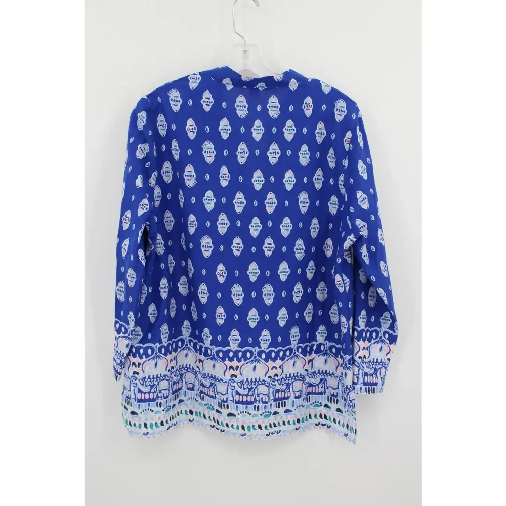 Lilly Pulitzer Silk Blend Asani Tunic Top Lapis Lazuli Glow Up Engineered Print - Picture 2 of 6